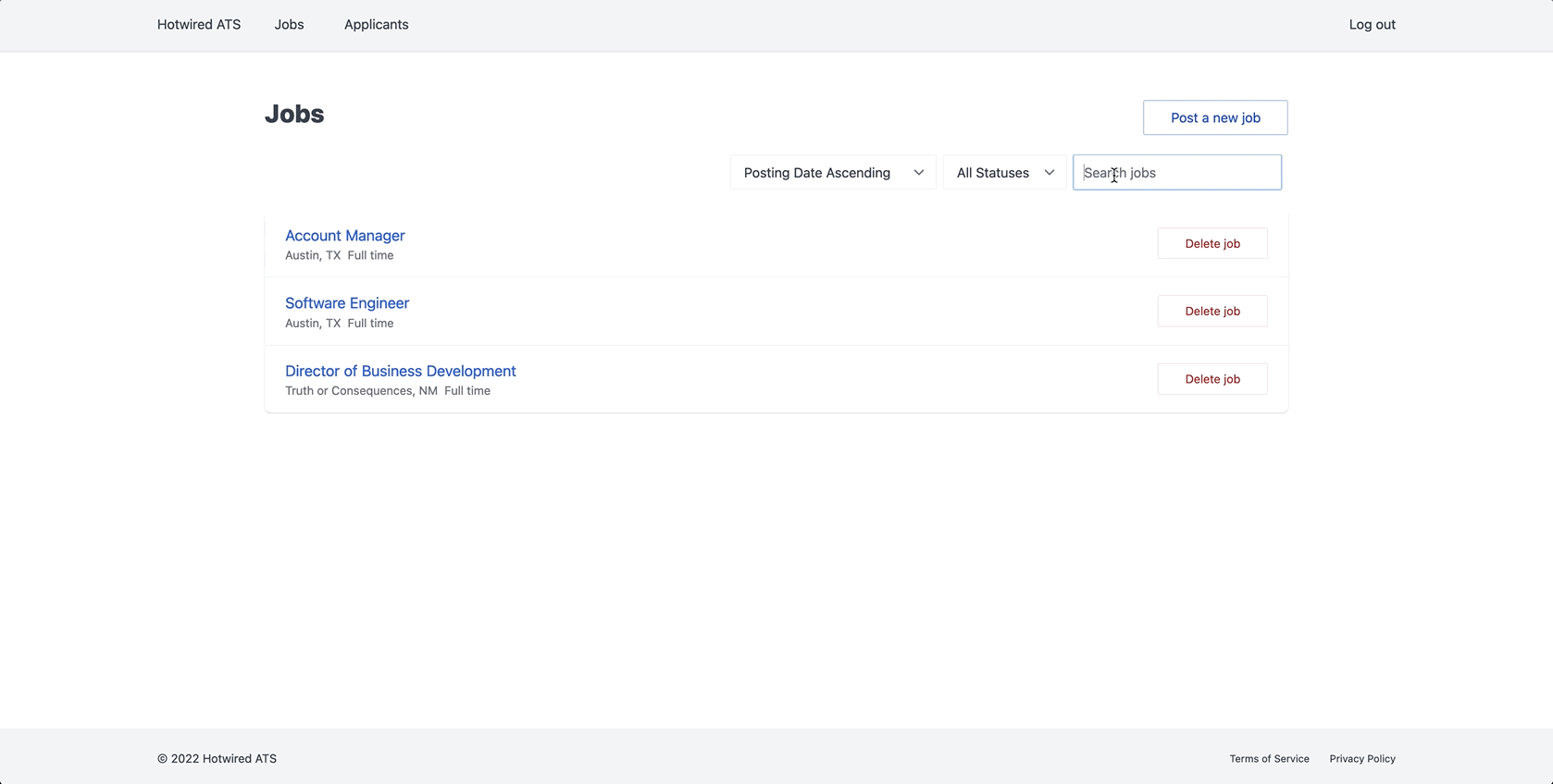 A gif of a user interacting with a filter form above a list of jobs. As they change the filter options, the list of jobs updates automatically.